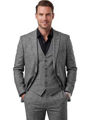 Deepsea Antrasit 3 Parça Slim Fit Yelekli Erkek Takım Elbise – Çift Yırtmaçlı Modern Kesim 2601631