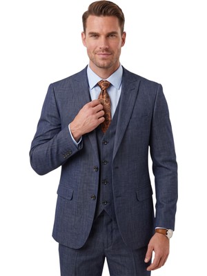 Deepsea Koyu Lacivert 3 Parça Slim Fit Yelekli Erkek Takım Elbise – Çift Yırtmaçlı Modern Kesim 2601631