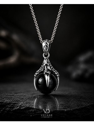 Voyage Accessory Paslanmaz Çelik Minimal Stil Siyah Cam Boncuk Kartal Pençesi Kolye