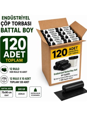 Liva Ambalaj Endüstriyel Battal Boy Çöp Torbası 75x90 cm 300 Gr Siyah 120 Adet - 12 Rulo