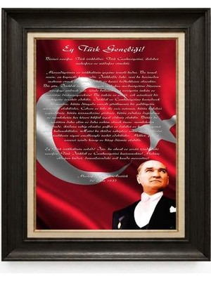 Tablore Siyah Varaklı Paspartulu Çerçeveli Atatürk Tablo A185