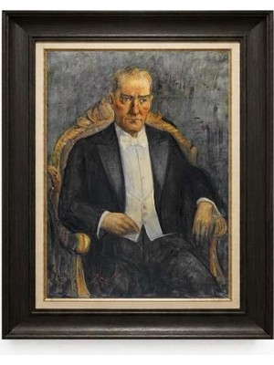 Tablore Siyah Varaklı Paspartulu Çerçeveli Atatürk Tablo A215