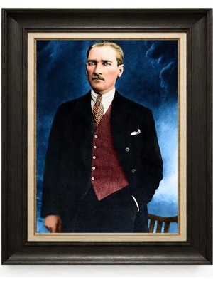 Tablore Siyah Varaklı Paspartulu Çerçeveli Atatürk Tablo A111