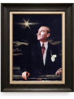 Tablore Siyah Varaklı Paspartulu Çerçeveli Atatürk Tablo A284