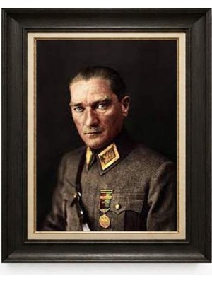 Tablore Siyah Varaklı Paspartulu Çerçeveli Atatürk Tablo A47