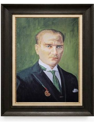 Tablore Siyah Varaklı Paspartulu Çerçeveli Atatürk Tablo A339