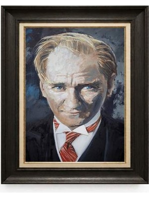 Tablore Siyah Varaklı Paspartulu Çerçeveli Atatürk Tablo A196