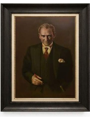 Tablore Siyah Varaklı Paspartulu Çerçeveli Atatürk Tablo A209