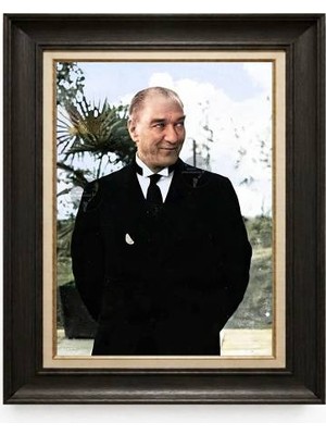 Tablore Siyah Varaklı Paspartulu Çerçeveli Atatürk Tablo A255