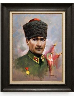 Tablore Siyah Varaklı Paspartulu Çerçeveli Atatürk Tablo A145
