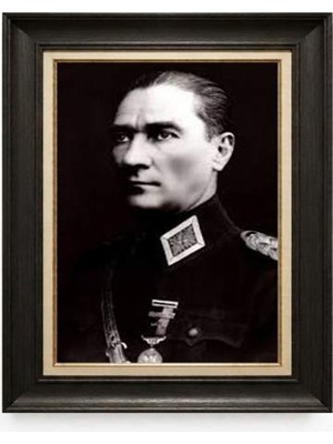 Tablore Siyah Varaklı Paspartulu Çerçeveli Atatürk Tablo A198