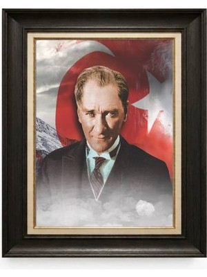 Tablore Siyah Varaklı Paspartulu Çerçeveli Atatürk Tablo A383