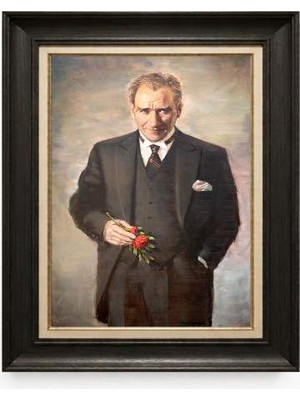 Tablore Siyah Varaklı Paspartulu Çerçeveli Atatürk Tablo A109