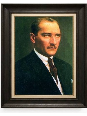 Tablore Siyah Varaklı Paspartulu Çerçeveli Atatürk Tablo A358