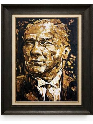 Tablore Siyah Varaklı Paspartulu Çerçeveli Atatürk Tablo A265