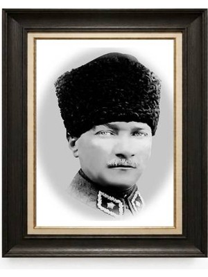 Tablore Siyah Varaklı Paspartulu Çerçeveli Atatürk Tablo A258