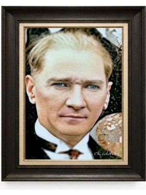 Tablore Siyah Varaklı Paspartulu Çerçeveli Atatürk Tablo A268