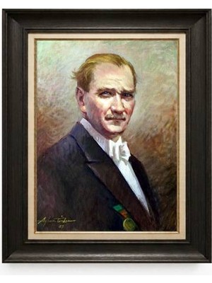 Tablore Siyah Varaklı Paspartulu Çerçeveli Atatürk Tablo A286