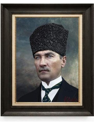 Tablore Siyah Varaklı Paspartulu Çerçeveli Atatürk Tablo A113