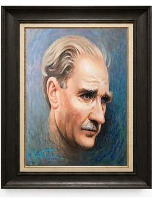 Tablore Siyah Varaklı Paspartulu Çerçeveli Atatürk Tablo A39