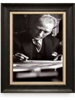 Tablore Siyah Varaklı Paspartulu Çerçeveli Atatürk Tablo A375