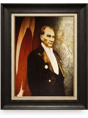 Tablore Siyah Varaklı Paspartulu Çerçeveli Atatürk Tablo A68