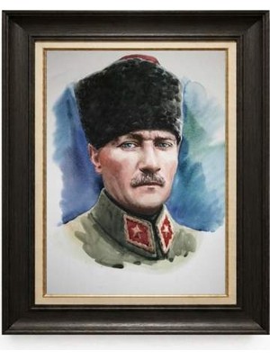 Tablore Siyah Varaklı Paspartulu Çerçeveli Atatürk Tablo A191