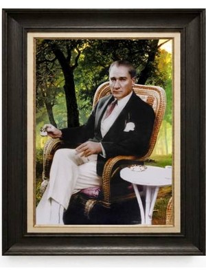 Tablore Siyah Varaklı Paspartulu Çerçeveli Atatürk Tablo A360