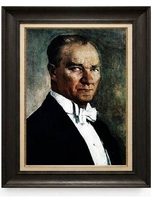 Tablore Siyah Varaklı Paspartulu Çerçeveli Atatürk Tablo A377