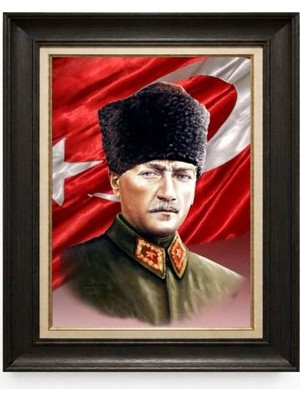 Tablore Siyah Varaklı Paspartulu Çerçeveli Atatürk Tablo A368