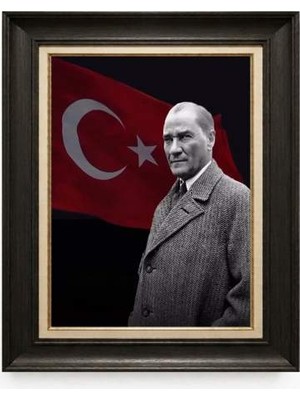 Tablore Siyah Varaklı Paspartulu Çerçeveli Atatürk Tablo A38