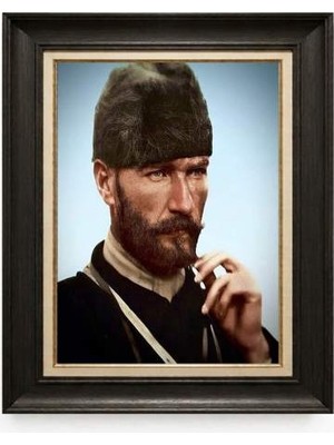 Tablore Siyah Varaklı Paspartulu Çerçeveli Atatürk Tablo A217