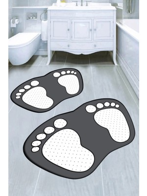 St. Morritz Dekoratif Dijital Baskılı Ayak Izi Desenli Banyo Paspas Takımı