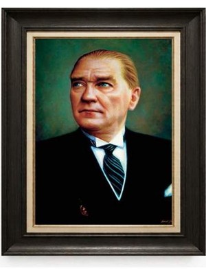 Tablore Siyah Varaklı Paspartulu Çerçeveli Atatürk Tablo A123
