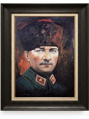Tablore Siyah Varaklı Paspartulu Çerçeveli Atatürk Tablo A168