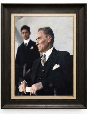 Tablore Siyah Varaklı Paspartulu Çerçeveli Atatürk Tablo A55