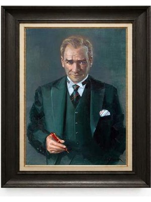 Tablore Siyah Varaklı Paspartulu Çerçeveli Atatürk Tablo A147