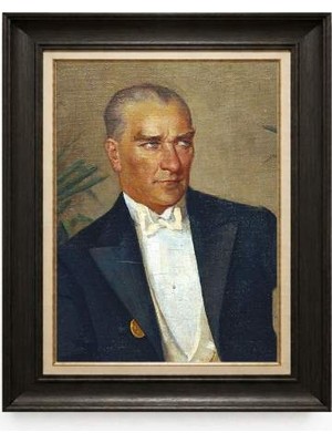 Tablore Siyah Varaklı Paspartulu Çerçeveli Atatürk Tablo A178