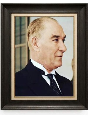 Tablore Siyah Varaklı Paspartulu Çerçeveli Atatürk Tablo A216