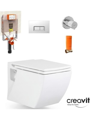 Creavit Trend Asma Klozet + Duroplast Yavaş Kapak + Vitra Gömme Rezervuar Set