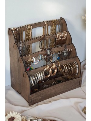 St. Morritz Diamond Small Organizer Kozmetik Makyaj Kolye Küpe Yüzük Takı Kutusu Düzenleyici Ceviz