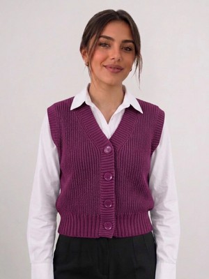 Bulut Teks Mor Kadın Triko Yelek –suveter Model Esnek Kışlık Kısa Model, Şık ve Modern Duruş