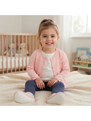 Erca Home Tekstil Ürünleri %100 Pamuklu Triko Yapraklı Kız Hırka 18 Ay,2y,3y,4y Pembe