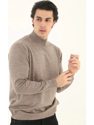Velmora Fashion Erkek Yarım Balıkçı Yaka Triko Kazak - Vizon