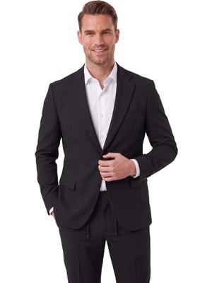 RizzUP Erkek Siyah Slim Fit Likralı Gofre Kumaş Takım Elbise Ipli Lastikli Pantolon 2602326