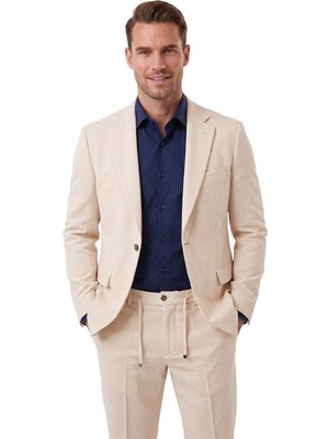 RizzUP Erkek Bej Slim Fit Likralı Gofre Kumaş Takım Elbise Ipli Lastikli Pantolon 2602326