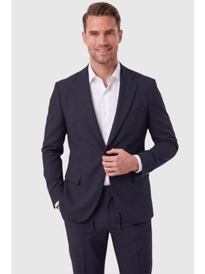 RizzUP Erkek Lacivert Slim Fit Likralı Gofre Kumaş Takım Elbise Ipli Lastikli Pantolon 2602326