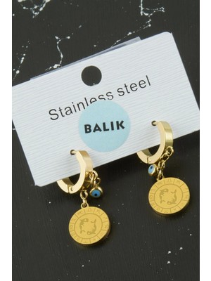Zero Land Shophnrl Balık Burcu Çelik Küpe Sarı