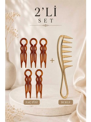 Invictus Design Kadın Gizli Topuz Tokası Saç Düzenleyici Saç U Pin Firkete Saç Çatalı ve Gold Bukle Belirginleştirici Kıvırcık Saç Tarak 2'li Seti
