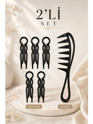 Invictus Design Kadın Siyah Gizli Topuz Tokası Saç Düzenleyici Saç U Pin Firkete Saç Çatalı ve Bukle Belirginleştirici Kıvırcık Saç Tarak 2'li Seti